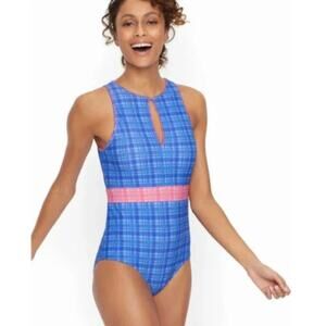 Cabana Life x Talbots NWT High Neck One Piece Sunrise Plaid Swimsuit Size XL